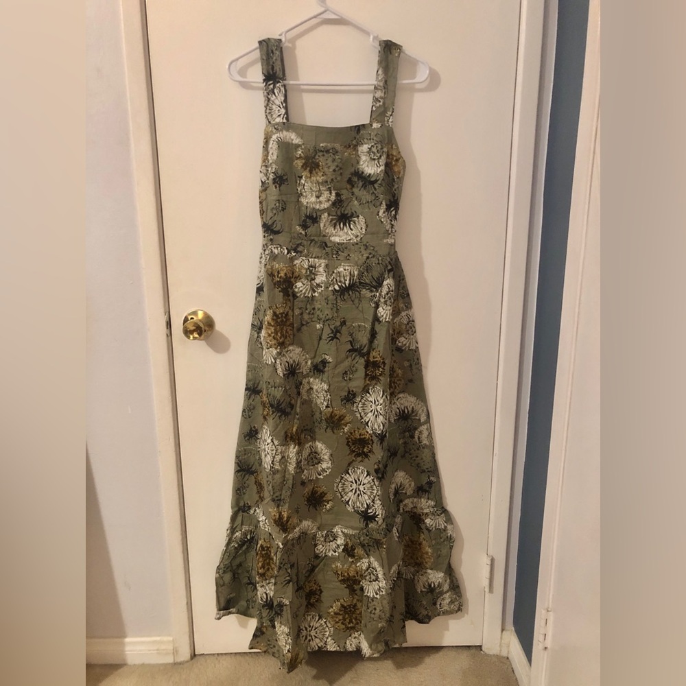 NWT Sage Green Floral Boho Maxi Flowy Cotton Dress with thick straps - Picture 2 of 10